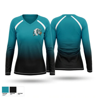 Womens Long Sleeve Vneck Shirt, Mendota Aztecs, Track & Field, Teamtime, Team time, sublimation, custom sports apparel, team uniforms, spirit wear, spiritwear, sports uniforms, custom shirts, team store, custom team store, fundraiser sports, apparel fundraiser
