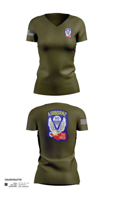 1st Battalion 503rd Infantry Regiment 53542236 Women's Short Sleeve V-neck Shirt - 22