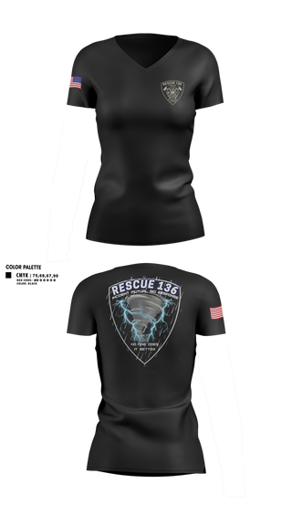 Womens Short Sleeve Vneck Shirt, Rescue 136, Fire Department, Teamtime, Team time, sublimation, custom sports apparel, team uniforms, spirit wear, spiritwear, sports uniforms, custom shirts, team store, custom team store, fundraiser sports, apparel fundraiser