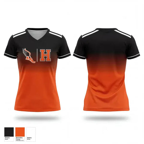 Womens Short Sleeve Vneck Shirt, Hastings Tigers, Track & Field, Teamtime, Team time, sublimation, custom sports apparel, team uniforms, spirit wear, spiritwear, sports uniforms, custom shirts, team store, custom team store, fundraiser sports, apparel fundraiser