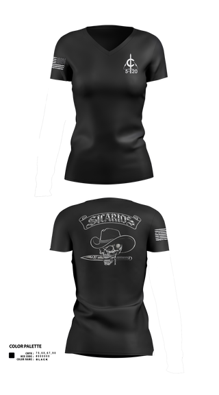 Womens Short Sleeve Vneck Shirt, 2/C Sicarios, Army, Teamtime, Team time, sublimation, custom sports apparel, team uniforms, spirit wear, spiritwear, sports uniforms, custom shirts, team store, custom team store, fundraiser sports, apparel fundraiser