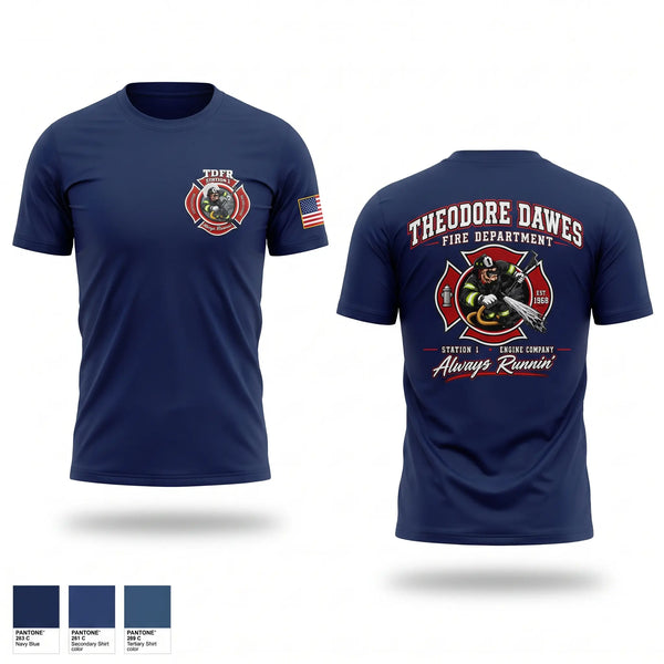 Short Sleeve Performance Shirt, Theodore-Dawes Fire Rescue, Fire Department, Teamtime, Team time, sublimation, custom sports apparel, team uniforms, spirit wear, spiritwear, sports uniforms, custom shirts, team store, custom team store, fundraiser sports, apparel fundraiser