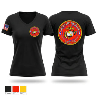 Womens Short Sleeve Vneck Shirt, Ruskin Highschool MCJROTC drill team, Marines, Teamtime, Team time, sublimation, custom sports apparel, team uniforms, spirit wear, spiritwear, sports uniforms, custom shirts, team store, custom team store, fundraiser sports, apparel fundraiser