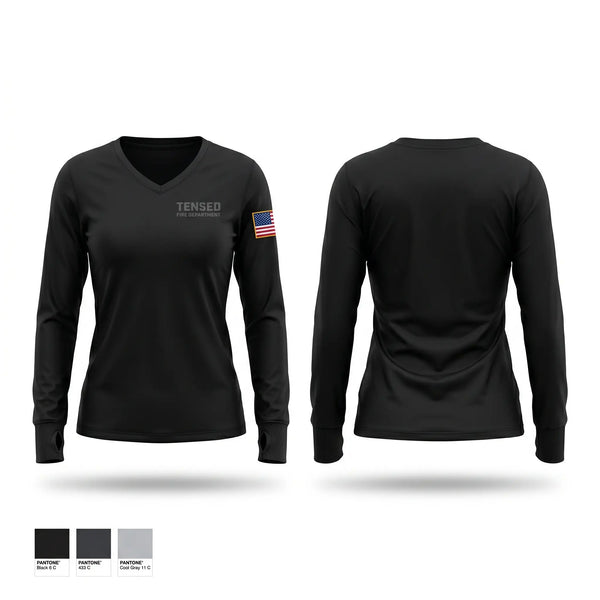 Womens Long Sleeve Vneck Shirt, Tensed Fire Department, Fire Department, Teamtime, Team time, sublimation, custom sports apparel, team uniforms, spirit wear, spiritwear, sports uniforms, custom shirts, team store, custom team store, fundraiser sports, apparel fundraiser