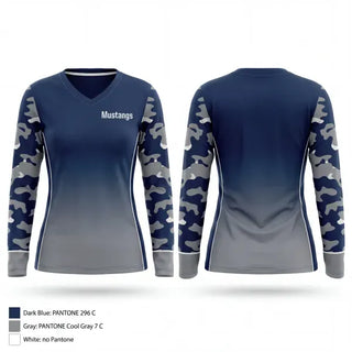 Womens Long Sleeve Vneck Shirt, Mustangs, Baseball, Teamtime, Team time, sublimation, custom sports apparel, team uniforms, spirit wear, spiritwear, sports uniforms, custom shirts, team store, custom team store, fundraiser sports, apparel fundraiser