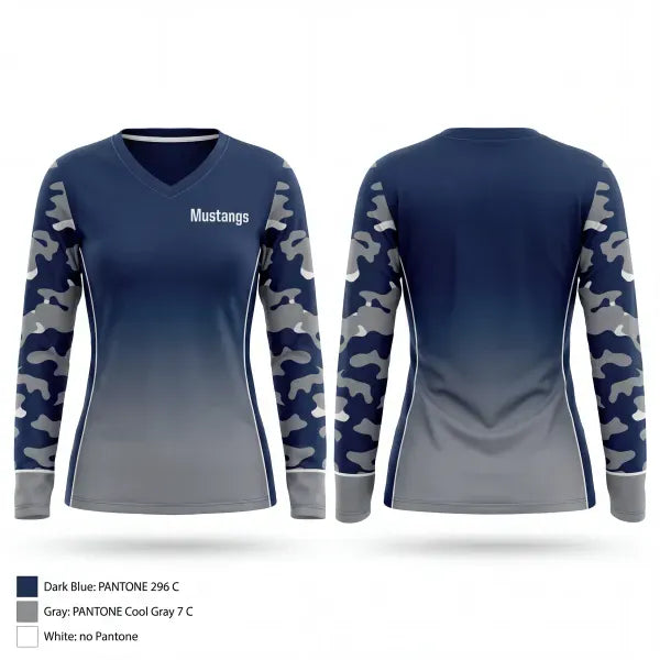 Womens Long Sleeve Vneck Shirt, Mustangs, Baseball, Teamtime, Team time, sublimation, custom sports apparel, team uniforms, spirit wear, spiritwear, sports uniforms, custom shirts, team store, custom team store, fundraiser sports, apparel fundraiser