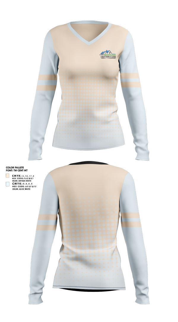 Womens Long Sleeve Vneck Shirt, Seamless Gutters 4 Less, Baseball, Teamtime, Team time, sublimation, custom sports apparel, team uniforms, spirit wear, spiritwear, sports uniforms, custom shirts, team store, custom team store, fundraiser sports, apparel fundraiser