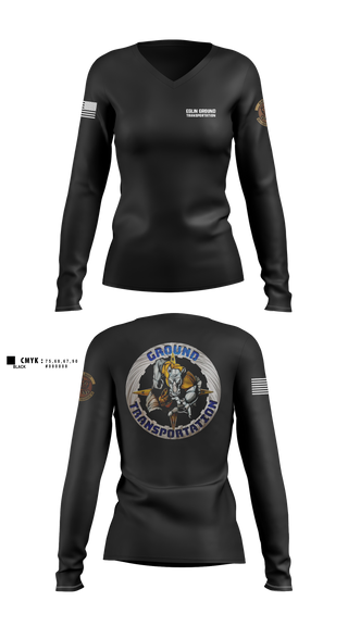 Womens Long Sleeve Vneck Shirt, 96 LRS Ground Transportation, Air Force, Teamtime, Team time, sublimation, custom sports apparel, team uniforms, spirit wear, spiritwear, sports uniforms, custom shirts, team store, custom team store, fundraiser sports, apparel fundraiser