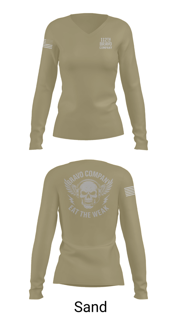 Womens Long Sleeve Vneck Shirt, 112th Signal Battalion B CO, , Teamtime, Team time, sublimation, custom sports apparel, team uniforms, spirit wear, spiritwear, sports uniforms, custom shirts, team store, custom team store, fundraiser sports, apparel fundraiser