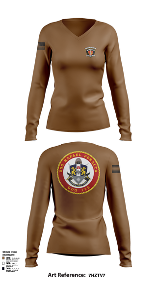 Womens Long Sleeve Vneck Shirt, USS Rafael Peralta DDG 115, Navy, Teamtime, Team time, sublimation, custom sports apparel, team uniforms, spirit wear, spiritwear, sports uniforms, custom shirts, team store, custom team store, fundraiser sports, apparel fundraiser