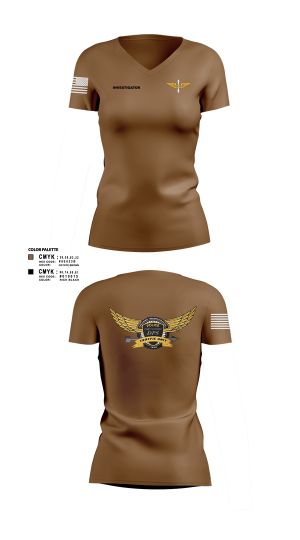 Women's Short Sleeve Vneck Shirt, Investigator, Army, Teamtime, Team time, sublimation, custom sports apparel, team uniforms, spirit wear, spiritwear, sports uniforms, custom shirts, team store, custom team store, fundraiser sports, apparel fundraiser