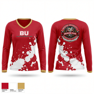 Womens Long Sleeve Vneck Shirt, BU Questrom Drinking Team, , Teamtime, Team time, sublimation, custom sports apparel, team uniforms, spirit wear, spiritwear, sports uniforms, custom shirts, team store, custom team store, fundraiser sports, apparel fundraiser