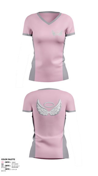 Womens Short Sleeve Vneck Shirt, ACE Angel CHEER Elite, Cheer, Teamtime, Team time, sublimation, custom sports apparel, team uniforms, spirit wear, spiritwear, sports uniforms, custom shirts, team store, custom team store, fundraiser sports, apparel fundraiser