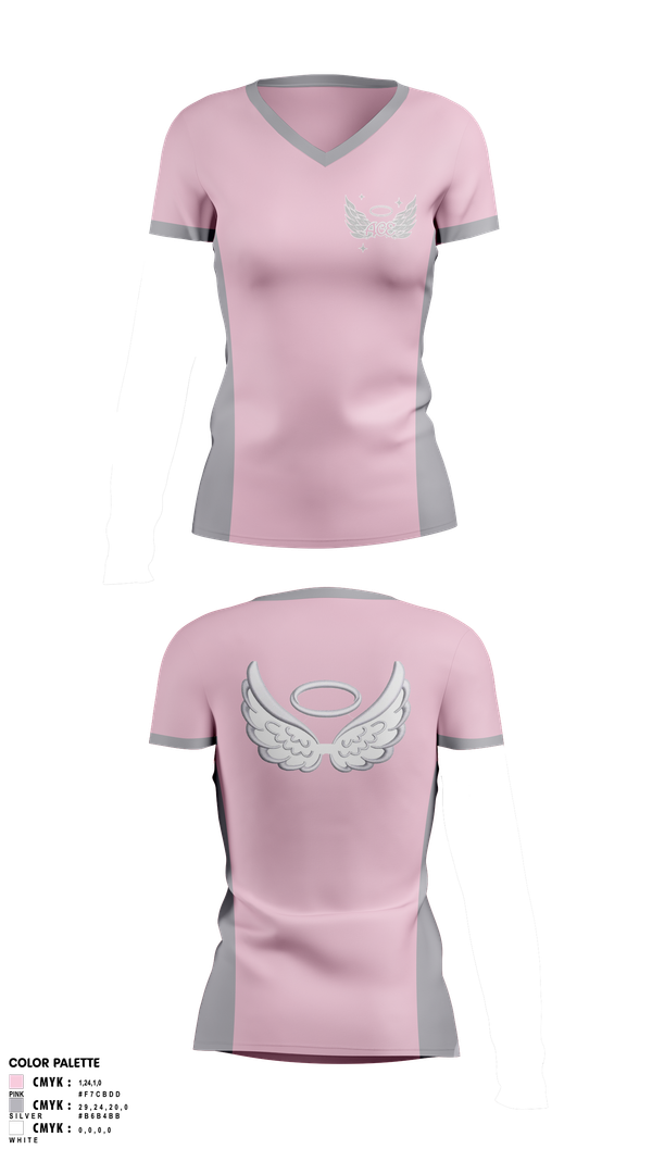 Womens Short Sleeve Vneck Shirt, ACE Angel CHEER Elite, Cheer, Teamtime, Team time, sublimation, custom sports apparel, team uniforms, spirit wear, spiritwear, sports uniforms, custom shirts, team store, custom team store, fundraiser sports, apparel fundraiser
