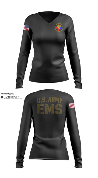 Womens Long Sleeve Vneck Shirt, U.S. ARMY EMS, EMS/EMT, Teamtime, Team time, sublimation, custom sports apparel, team uniforms, spirit wear, spiritwear, sports uniforms, custom shirts, team store, custom team store, fundraiser sports, apparel fundraiser