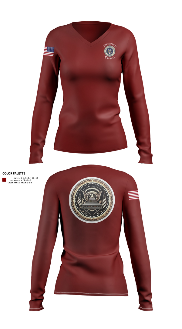 Womens Long Sleeve Vneck Shirt, Presidential Caskets Platoon, Army, Teamtime, Team time, sublimation, custom sports apparel, team uniforms, spirit wear, spiritwear, sports uniforms, custom shirts, team store, custom team store, fundraiser sports, apparel fundraiser