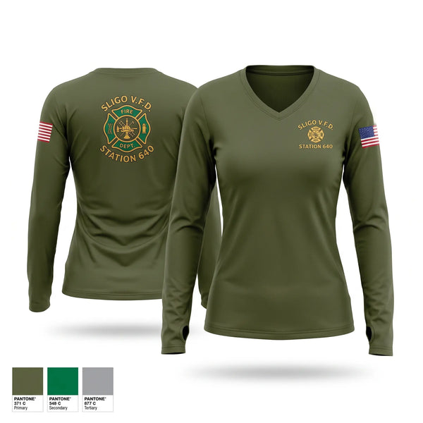 Womens Long Sleeve Vneck Shirt, 640 Sligo, Fire Department, Teamtime, Team time, sublimation, custom sports apparel, team uniforms, spirit wear, spiritwear, sports uniforms, custom shirts, team store, custom team store, fundraiser sports, apparel fundraiser
