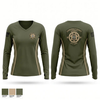 Womens Long Sleeve Vneck Shirt, Sheriff K9, Police, Teamtime, Team time, sublimation, custom sports apparel, team uniforms, spirit wear, spiritwear, sports uniforms, custom shirts, team store, custom team store, fundraiser sports, apparel fundraiser