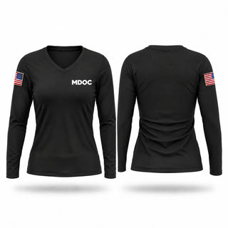 Womens Long Sleeve Vneck Shirt, MDOC, Police, Teamtime, Team time, sublimation, custom sports apparel, team uniforms, spirit wear, spiritwear, sports uniforms, custom shirts, team store, custom team store, fundraiser sports, apparel fundraiser