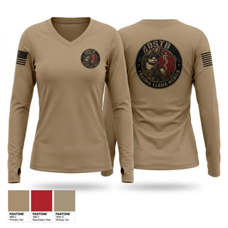 Womens Long Sleeve Vneck Shirt, DSTB Trauma Llama Medics, Army, Teamtime, Team time, sublimation, custom sports apparel, team uniforms, spirit wear, spiritwear, sports uniforms, custom shirts, team store, custom team store, fundraiser sports, apparel fundraiser