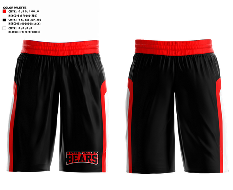 Mens Basketball Shorts, Hatch Valley Bears, Men's Basketball, Teamtime, Team time, sublimation, custom sports apparel, team uniforms, spirit wear, spiritwear, sports uniforms, custom shirts, team store, custom team store, fundraiser sports, apparel fundraiser