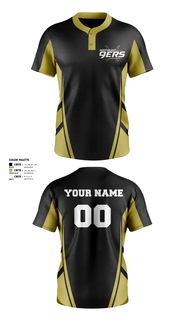 Two Button Softball Jersey, Northeast 9ers, Softball, Teamtime, Team time, sublimation, custom sports apparel, team uniforms, spirit wear, spiritwear, sports uniforms, custom shirts, team store, custom team store, fundraiser sports, apparel fundraiser