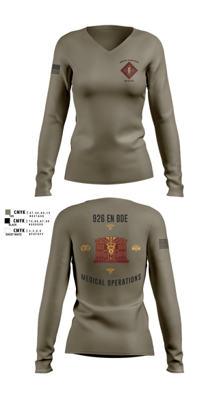 Womens Long Sleeve Vneck Shirt, 926 EN BDE, Army, Teamtime, Team time, sublimation, custom sports apparel, team uniforms, spirit wear, spiritwear, sports uniforms, custom shirts, team store, custom team store, fundraiser sports, apparel fundraiser