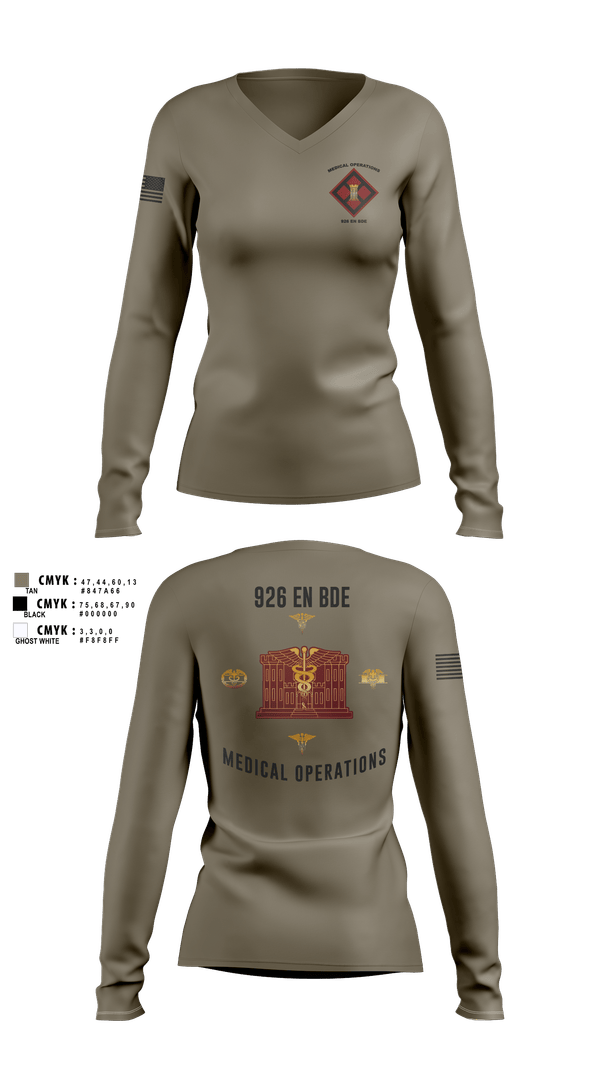 Womens Long Sleeve Vneck Shirt, 926 EN BDE, Army, Teamtime, Team time, sublimation, custom sports apparel, team uniforms, spirit wear, spiritwear, sports uniforms, custom shirts, team store, custom team store, fundraiser sports, apparel fundraiser