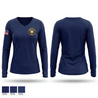 Womens Long Sleeve Vneck Shirt, PHS NJROTC, Navy, Teamtime, Team time, sublimation, custom sports apparel, team uniforms, spirit wear, spiritwear, sports uniforms, custom shirts, team store, custom team store, fundraiser sports, apparel fundraiser