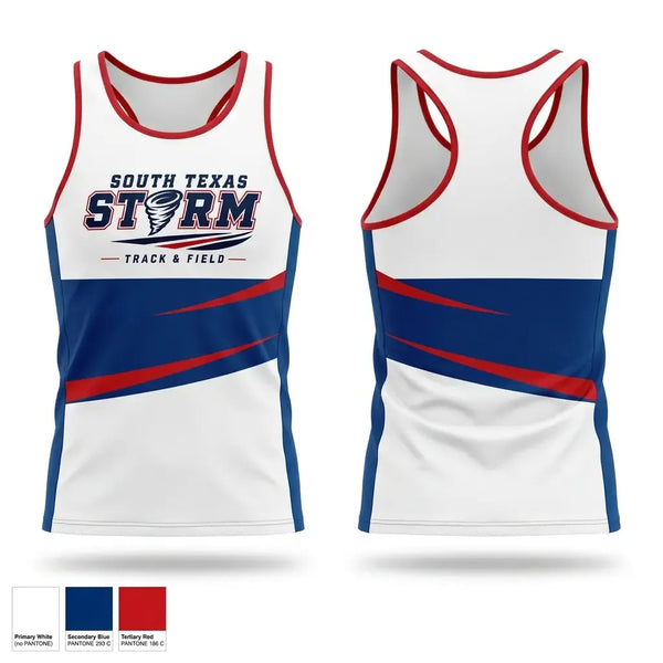 Mens Track Singlet, SOUTH TEXAS STORM, Track & Field, Teamtime, Team time, sublimation, custom sports apparel, team uniforms, spirit wear, spiritwear, sports uniforms, custom shirts, team store, custom team store, fundraiser sports, apparel fundraiser