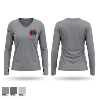 Womens Long Sleeve Vneck Shirt, AAMT FIRE, Fire Department, Teamtime, Team time, sublimation, custom sports apparel, team uniforms, spirit wear, spiritwear, sports uniforms, custom shirts, team store, custom team store, fundraiser sports, apparel fundraiser