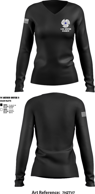 Womens Long Sleeve Vneck Shirt, 1-222 Aviaition Regiment, Army, Teamtime, Team time, sublimation, custom sports apparel, team uniforms, spirit wear, spiritwear, sports uniforms, custom shirts, team store, custom team store, fundraiser sports, apparel fundraiser