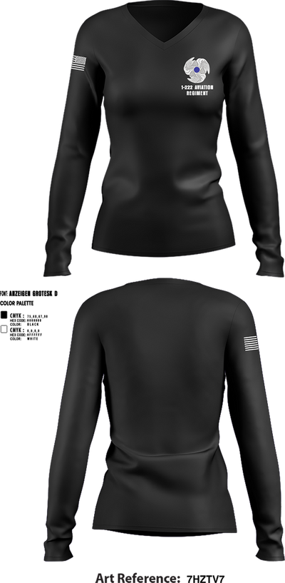 1-222 Aviation Regiment Women's Long Sleeve V-neck Shirt - 6