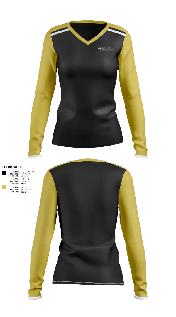 Womens Long Sleeve Vneck Shirt, Baldwin Business Group, , Teamtime, Team time, sublimation, custom sports apparel, team uniforms, spirit wear, spiritwear, sports uniforms, custom shirts, team store, custom team store, fundraiser sports, apparel fundraiser