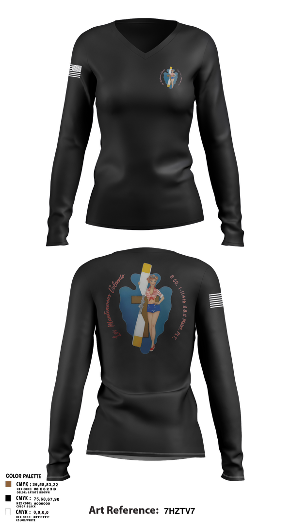 Womens Long Sleeve Vneck Shirt, B Co. 1/114th polo, Army, Teamtime, Team time, sublimation, custom sports apparel, team uniforms, spirit wear, spiritwear, sports uniforms, custom shirts, team store, custom team store, fundraiser sports, apparel fundraiser