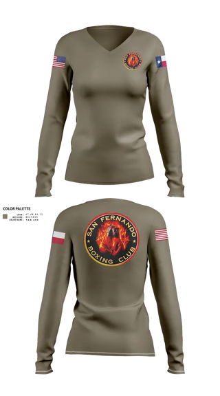 Womens Long Sleeve Vneck Shirt, San Fernando Boxing Club, Spirit Store, Teamtime, Team time, sublimation, custom sports apparel, team uniforms, spirit wear, spiritwear, sports uniforms, custom shirts, team store, custom team store, fundraiser sports, apparel fundraiser