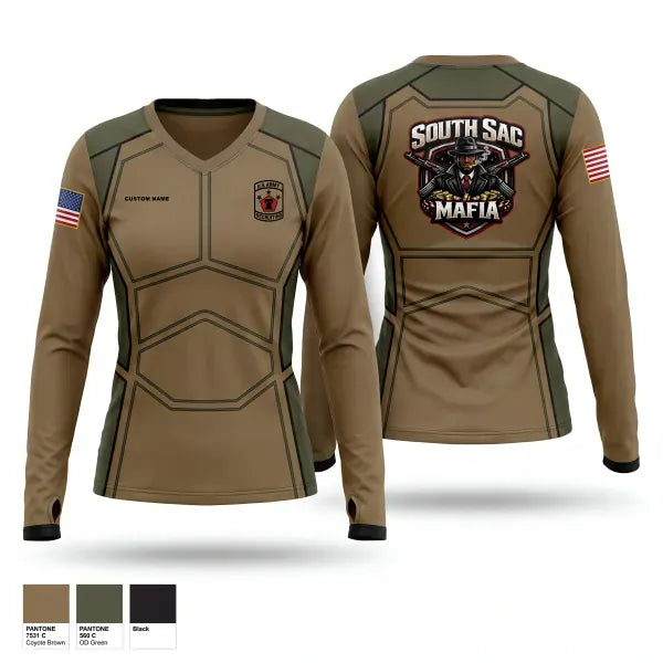 Womens Long Sleeve Vneck Shirt, SAC SOUTH, Army, Teamtime, Team time, sublimation, custom sports apparel, team uniforms, spirit wear, spiritwear, sports uniforms, custom shirts, team store, custom team store, fundraiser sports, apparel fundraiser