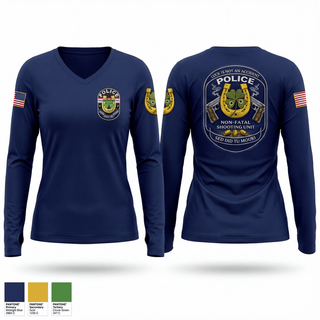 Womens Long Sleeve Vneck Shirt, Non Fatal Shooting Unit, Police, Teamtime, Team time, sublimation, custom sports apparel, team uniforms, spirit wear, spiritwear, sports uniforms, custom shirts, team store, custom team store, fundraiser sports, apparel fundraiser