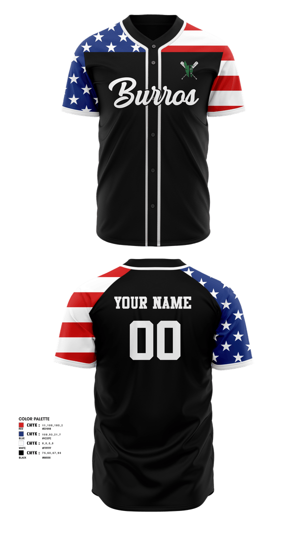 Full Button Baseball Jersey, Burros, Baseball, Teamtime, Team time, sublimation, custom sports apparel, team uniforms, spirit wear, spiritwear, sports uniforms, custom shirts, team store, custom team store, fundraiser sports, apparel fundraiser