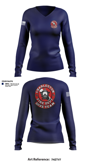 Womens Long Sleeve Vneck Shirt, Charleston Fire Dept Dive Team, Fire Department, Teamtime, Team time, sublimation, custom sports apparel, team uniforms, spirit wear, spiritwear, sports uniforms, custom shirts, team store, custom team store, fundraiser sports, apparel fundraiser