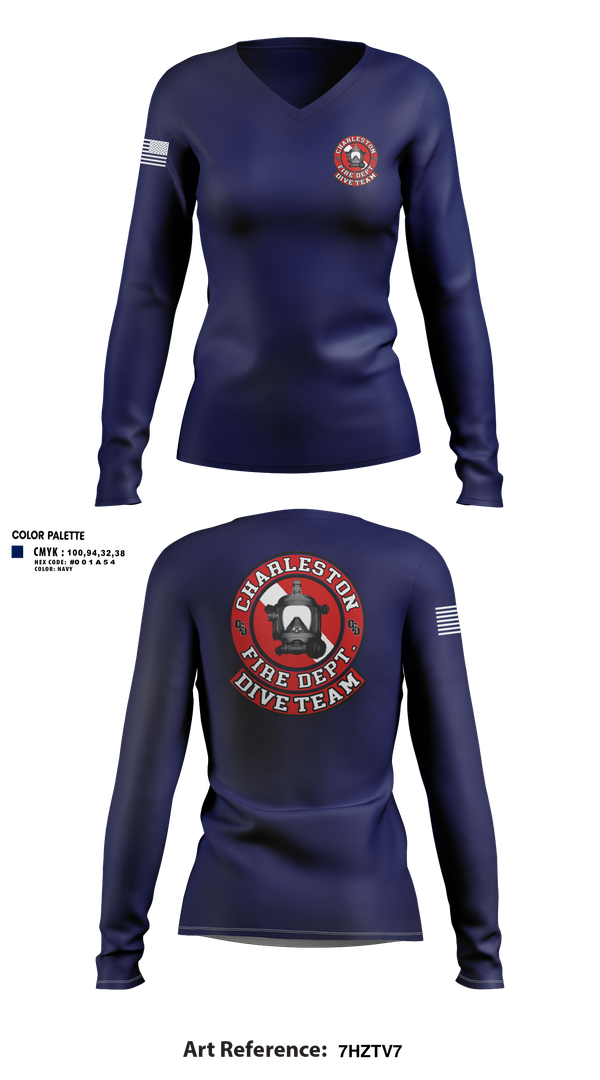 Womens Long Sleeve Vneck Shirt, Charleston Fire Dept Dive Team, Fire Department, Teamtime, Team time, sublimation, custom sports apparel, team uniforms, spirit wear, spiritwear, sports uniforms, custom shirts, team store, custom team store, fundraiser sports, apparel fundraiser