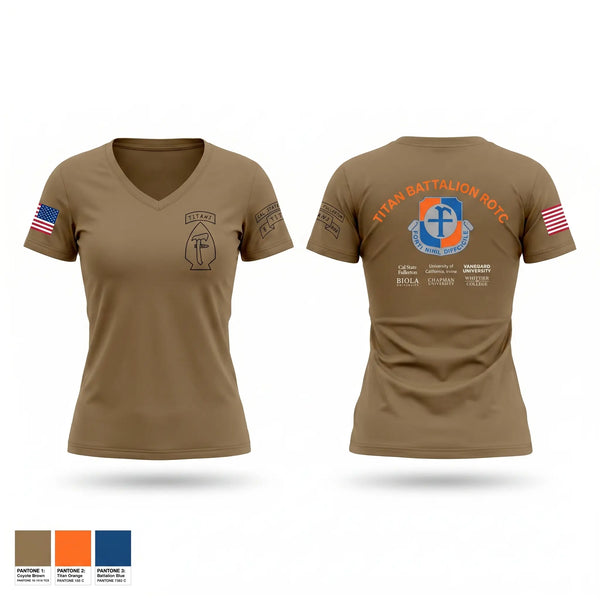 Womens Short Sleeve Vneck Shirt, Titan Battalion ROTC, Army, Teamtime, Team time, sublimation, custom sports apparel, team uniforms, spirit wear, spiritwear, sports uniforms, custom shirts, team store, custom team store, fundraiser sports, apparel fundraiser