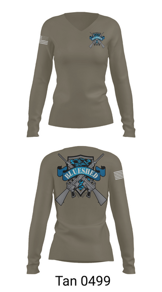 Womens Long Sleeve Vneck Shirt, Blueshed Gun Shop, , Teamtime, Team time, sublimation, custom sports apparel, team uniforms, spirit wear, spiritwear, sports uniforms, custom shirts, team store, custom team store, fundraiser sports, apparel fundraiser