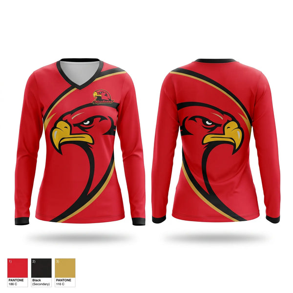 Womens Long Sleeve Vneck Shirt, Mountain Empire High School Football, , Teamtime, Team time, sublimation, custom sports apparel, team uniforms, spirit wear, spiritwear, sports uniforms, custom shirts, team store, custom team store, fundraiser sports, apparel fundraiser