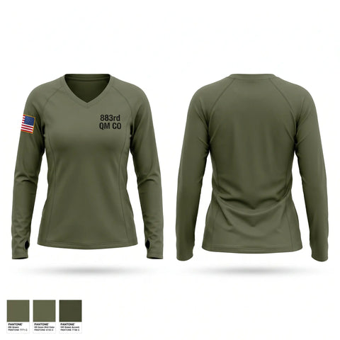 Womens Long Sleeve Vneck Shirt, 883rd QM CO, Army, Teamtime, Team time, sublimation, custom sports apparel, team uniforms, spirit wear, spiritwear, sports uniforms, custom shirts, team store, custom team store, fundraiser sports, apparel fundraiser