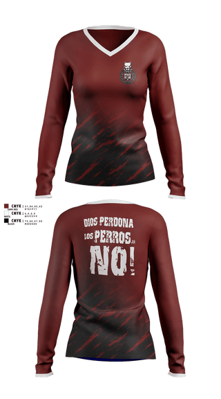 Womens Long Sleeve Vneck Shirt, PERROS DEL MAL, Men's Soccer, Teamtime, Team time, sublimation, custom sports apparel, team uniforms, spirit wear, spiritwear, sports uniforms, custom shirts, team store, custom team store, fundraiser sports, apparel fundraiser