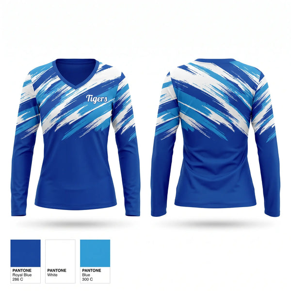 Womens Long Sleeve Vneck Shirt, Tigers, Wrestling, Teamtime, Team time, sublimation, custom sports apparel, team uniforms, spirit wear, spiritwear, sports uniforms, custom shirts, team store, custom team store, fundraiser sports, apparel fundraiser