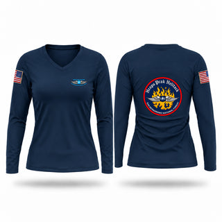Womens Long Sleeve Vneck Shirt, Heaps Peak Helitack, Fire Department, Teamtime, Team time, sublimation, custom sports apparel, team uniforms, spirit wear, spiritwear, sports uniforms, custom shirts, team store, custom team store, fundraiser sports, apparel fundraiser