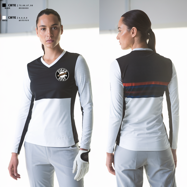 Womens Long Sleeve Vneck Shirt, CIGAR GOLFCIGAR GOLF, Golf, Teamtime, Team time, sublimation, custom sports apparel, team uniforms, spirit wear, spiritwear, sports uniforms, custom shirts, team store, custom team store, fundraiser sports, apparel fundraiser