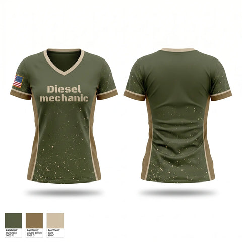 Womens Short Sleeve Vneck Shirt, Diesel mechanic, Army, Teamtime, Team time, sublimation, custom sports apparel, team uniforms, spirit wear, spiritwear, sports uniforms, custom shirts, team store, custom team store, fundraiser sports, apparel fundraiser